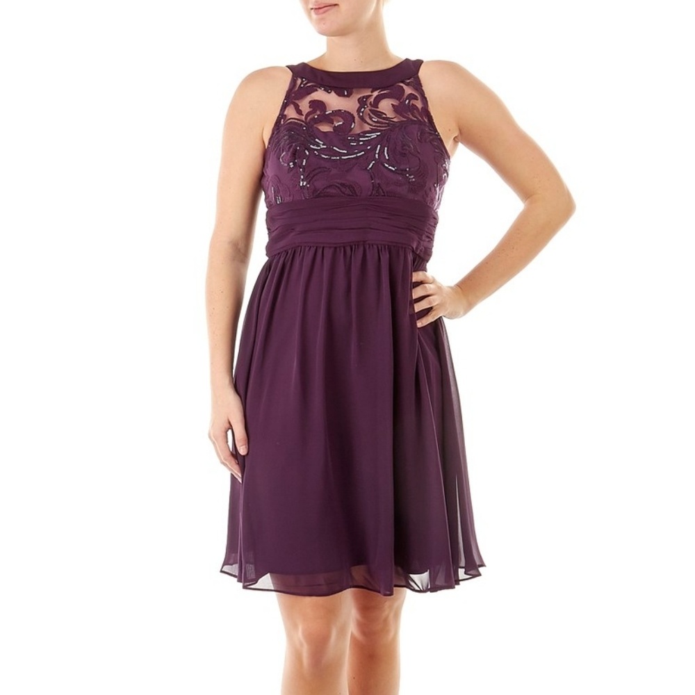 Sequined Chiffon Halter Dress